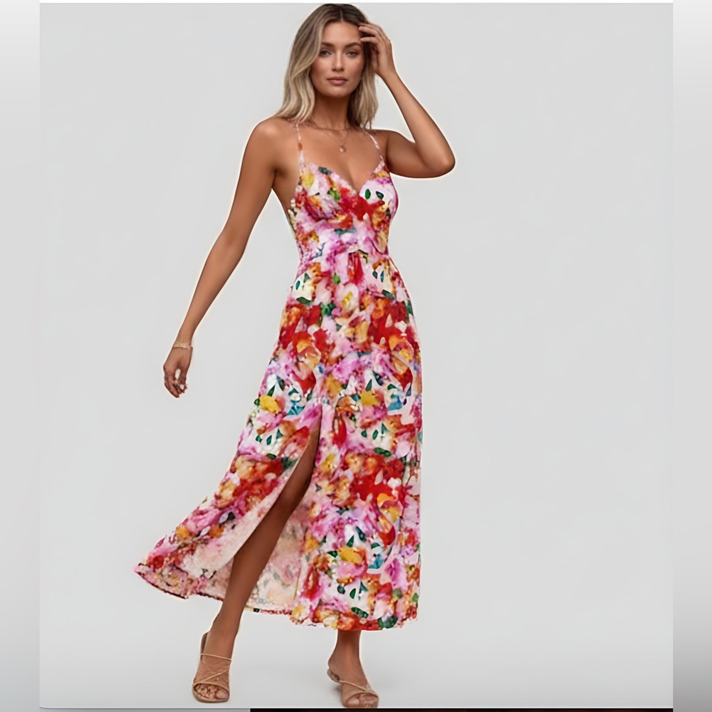 LAST ONE 🔥 Floral Midi Dress With Side Slit - Picture 3 of 8